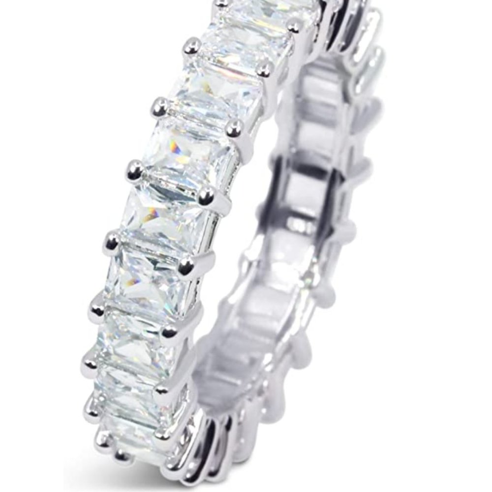 18K White Gold Plated Baguette Eternity Ring